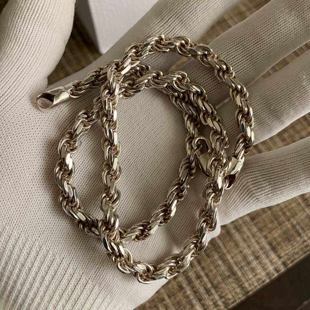 Sterling Silver Men's Rope Chain Necklace - Silver - Picture 6 of 16
